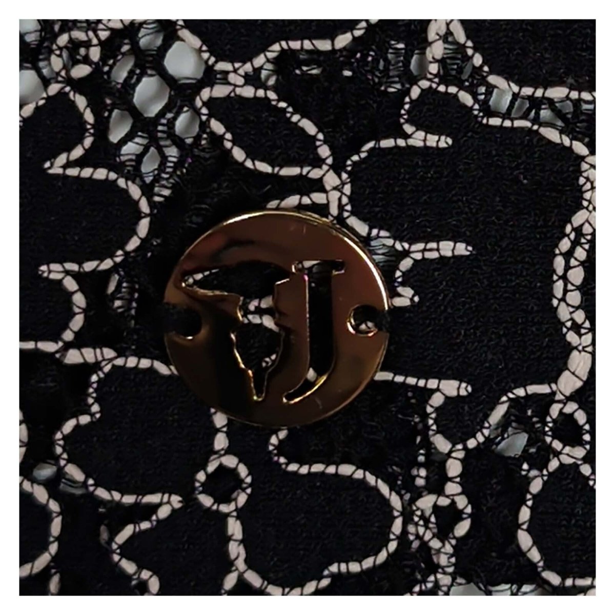 Trussardi Jeans Women's Black Floral Lace Top M Gold Trim Long Sleeve – product photo 3 | RewearableUK