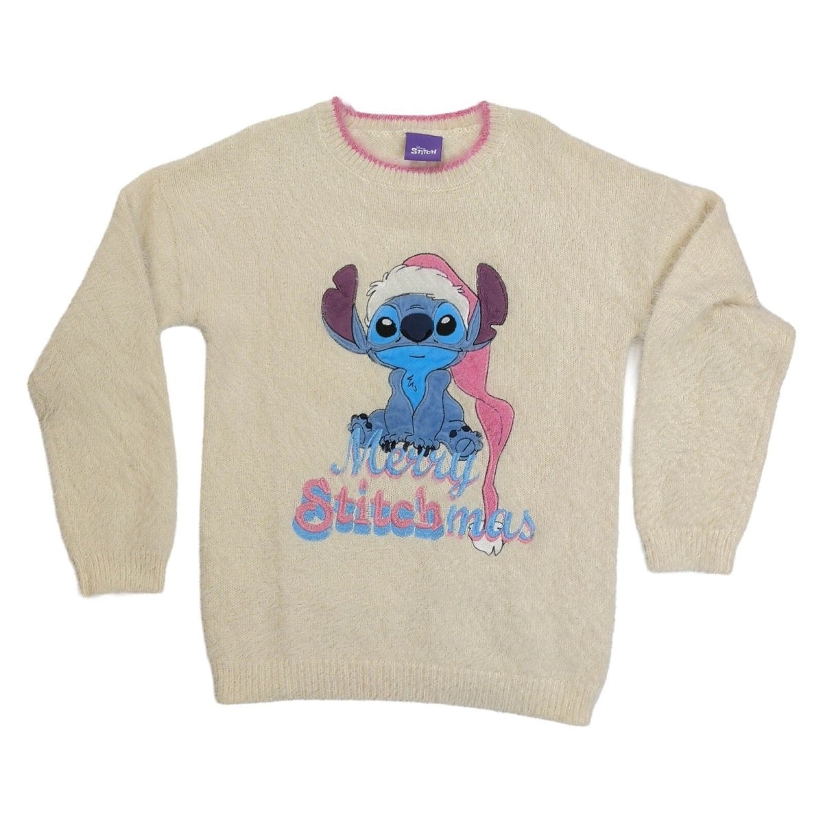 TU Disney Stitch Girls Christmas Jumper Age 9 Cream Pink Merry Stitchmas – Christmas Jumper product photo 1 | RewearableUK