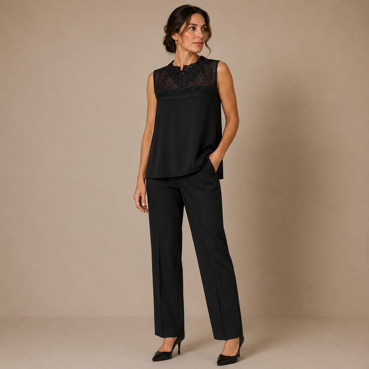 TU Women's Lace Tunic Top UK 14 Black Sleeveless – Blouse product photo 1 | RewearableUK