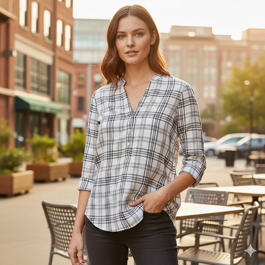 Calvin Klein Jeans Check Shirt Collarless | Women's Large (L)