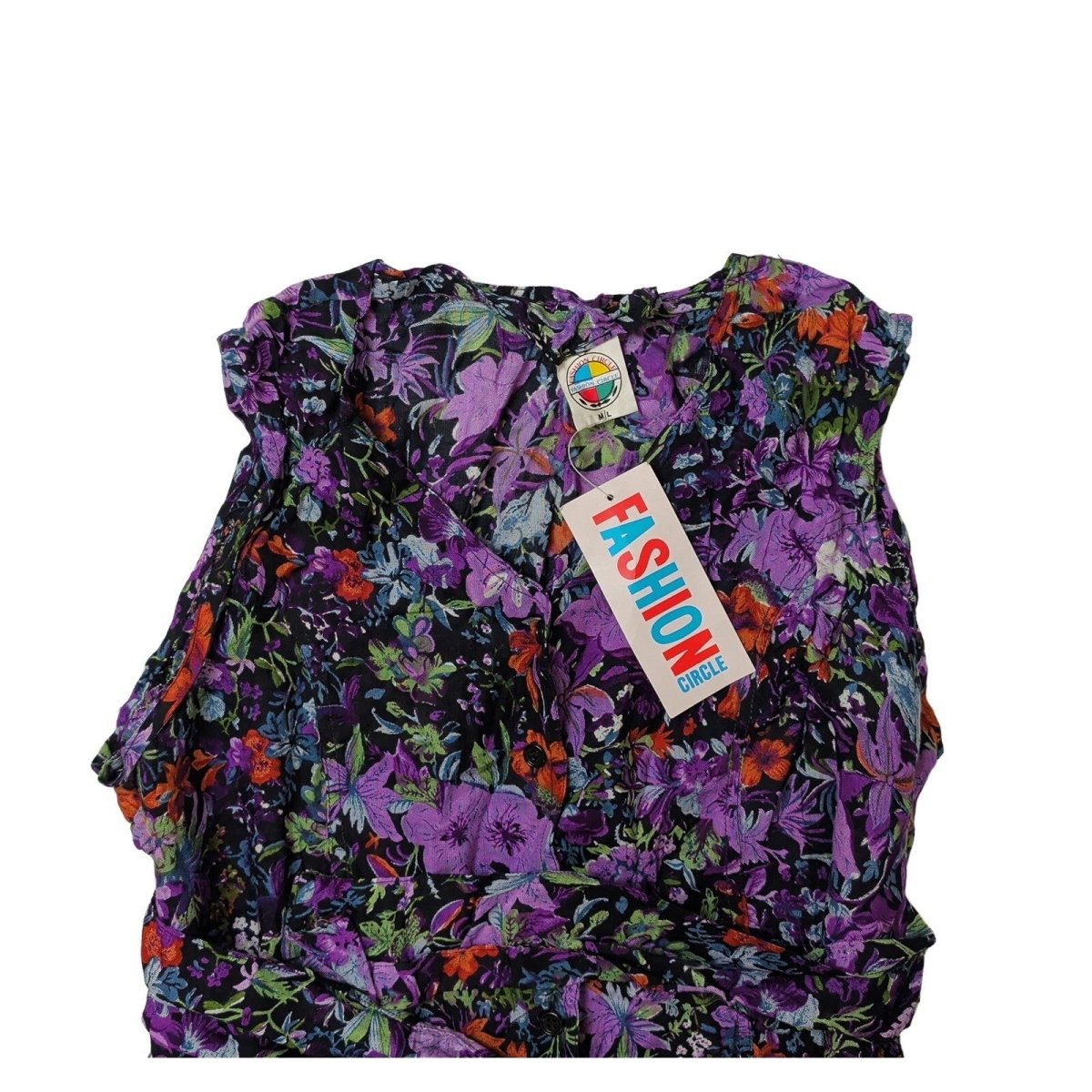 Vintage Fashion Circle Floral Jumpsuit M/L Purple Belted Viscose Cotton NWT – product photo 2 | RewearableUK