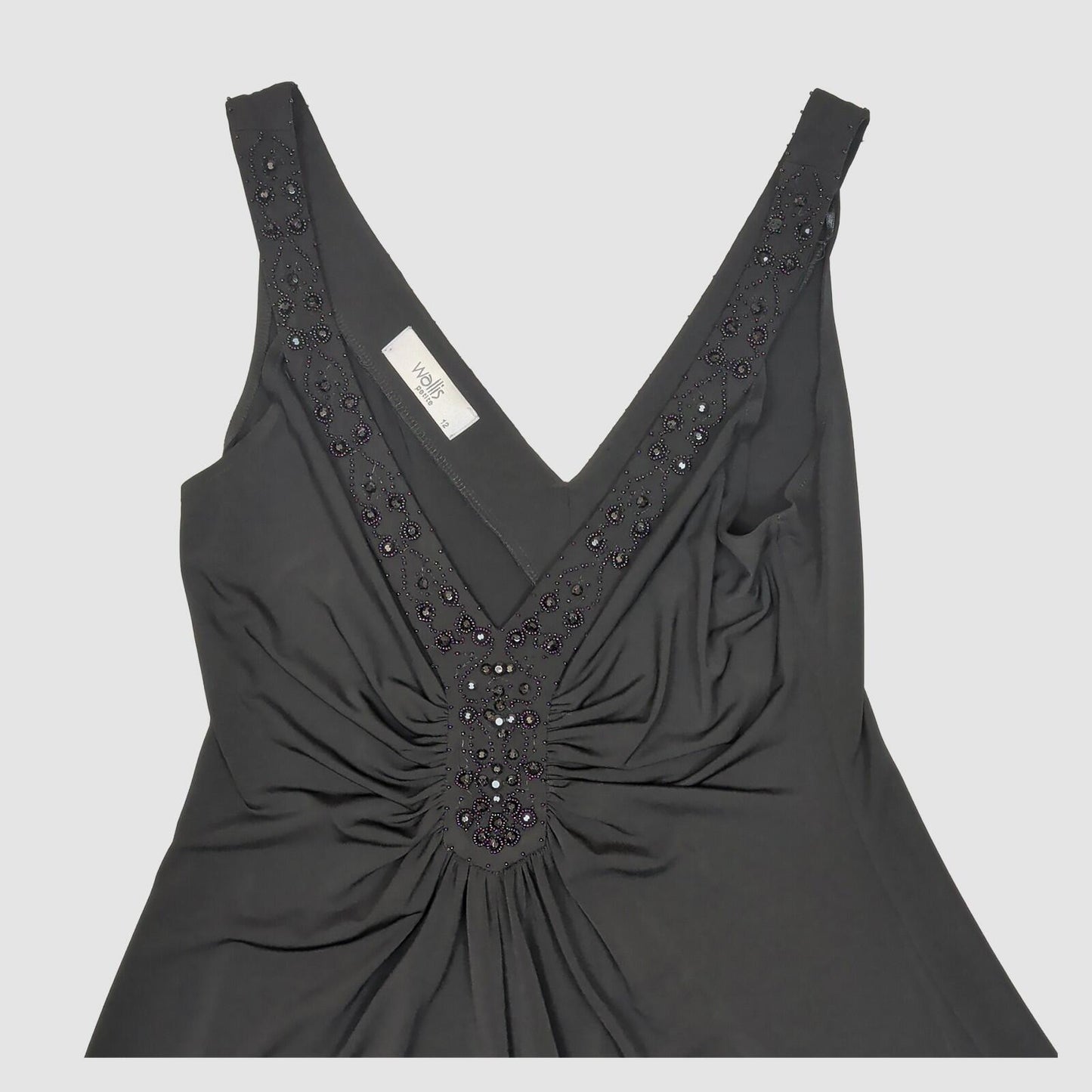 Wallis Petite Black Embellished V Neck Dress UK 12 EU 40 Sleeveless Party by wallis – blouse | RewearableUK