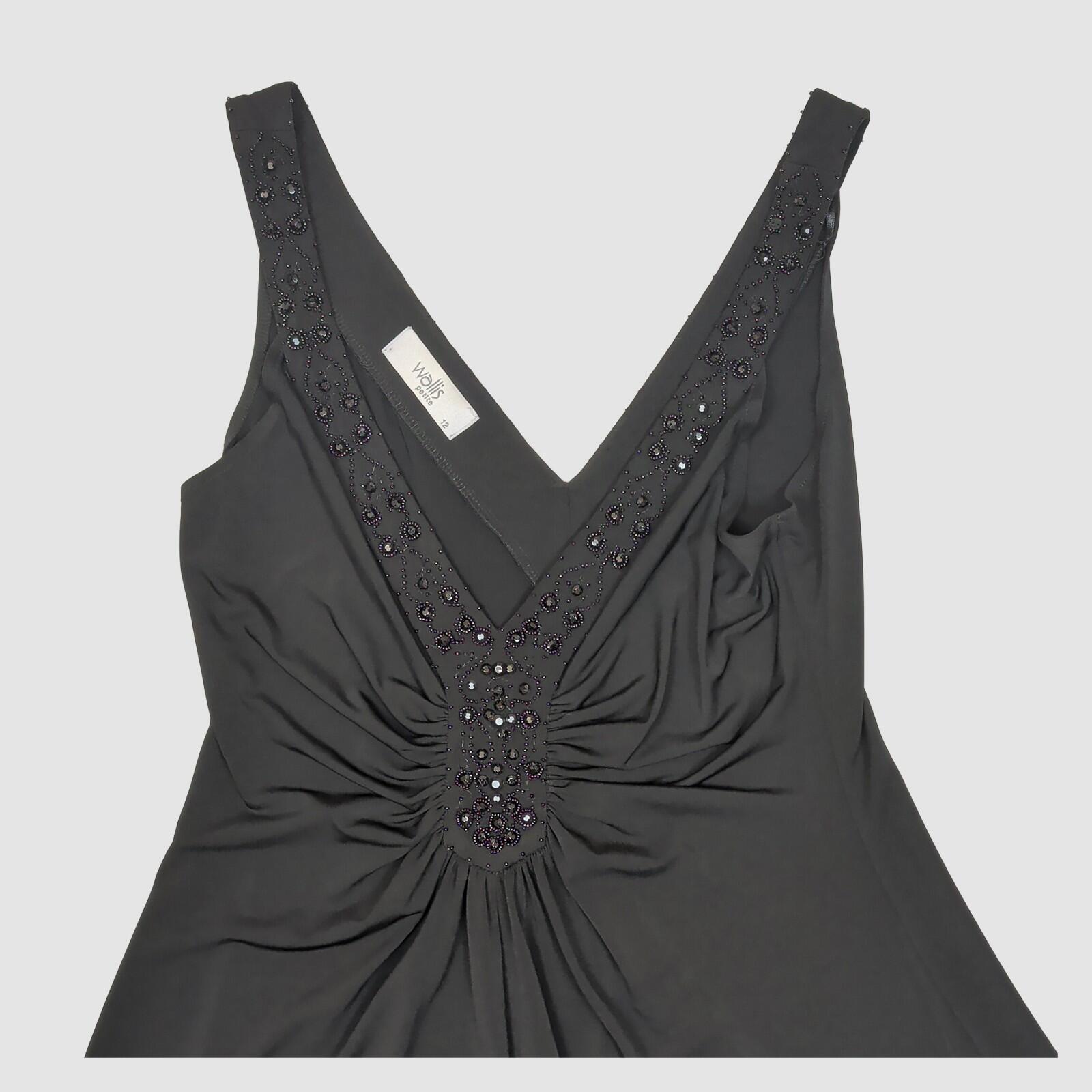 Wallis Petite Black Embellished V Neck Dress UK 12 EU 40 Sleeveless Party by wallis – blouse | RewearableUK