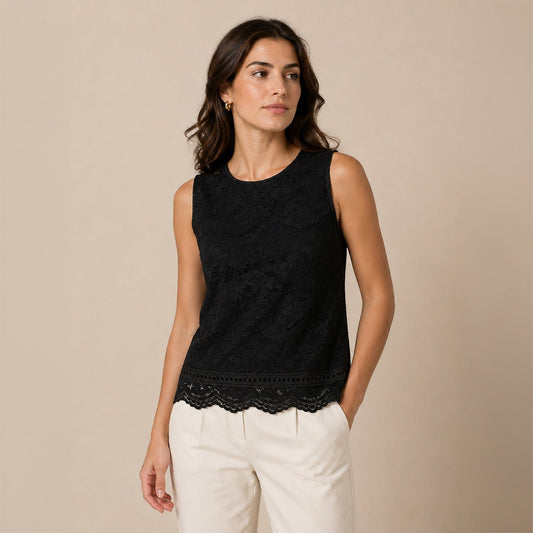 Warehouse Women's Lace Top UK 12 Black Sleeveless – Blouse product photo 1 | RewearableUK