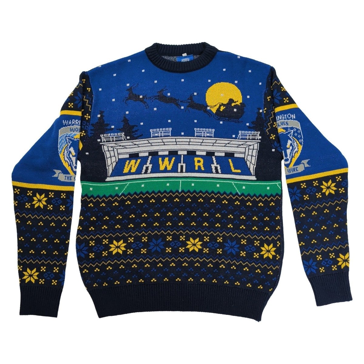Warrington Wolves Christmas Jumper Medium Blue Rugby League Xmas Sweater – product photo 1 | RewearableUK