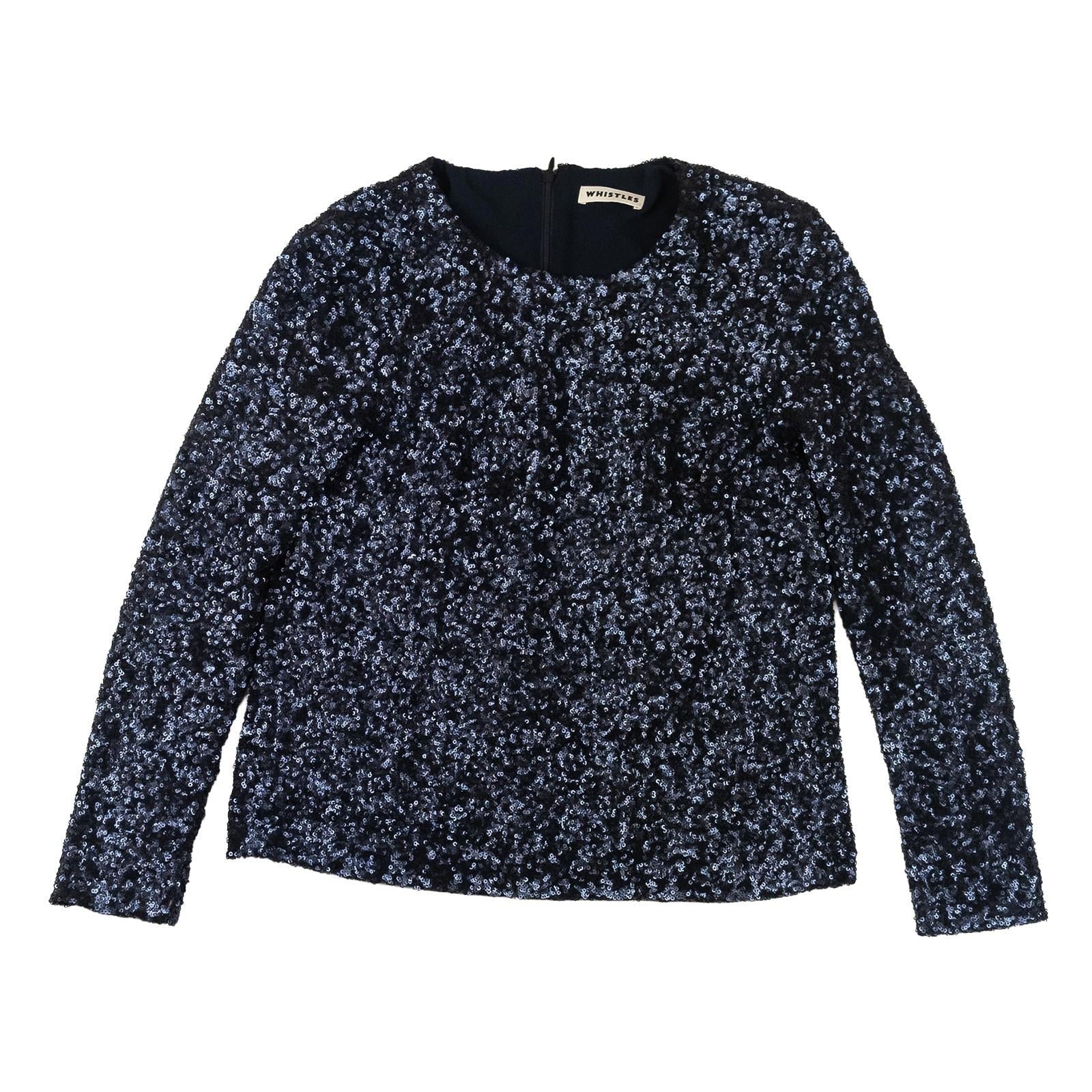 Whistles Sequin Jacket UK 6 XS Navy Blue Black Embellished Evening Blazer by Whistles – | RewearableUK