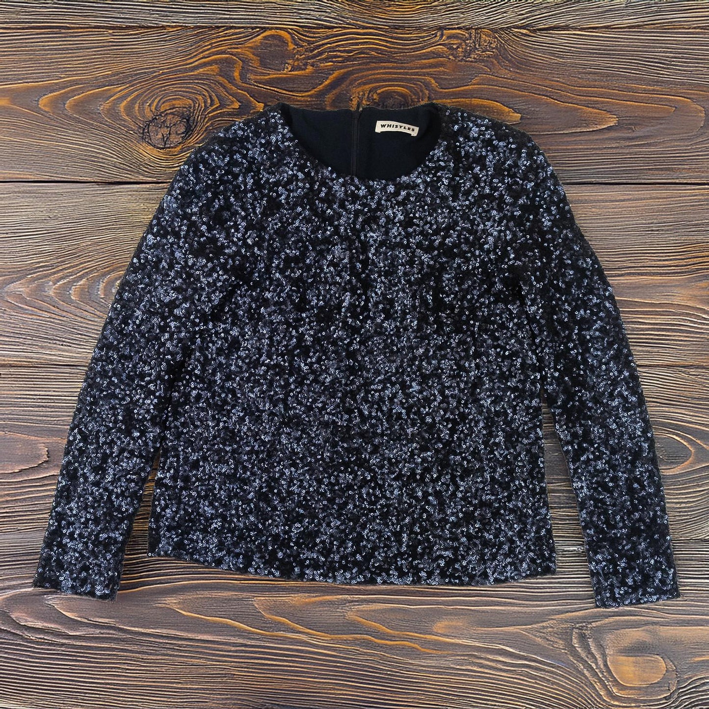 Whistles Sequin Jacket UK 6 XS Navy Blue Black Embellished Evening Blazer by Whistles – | RewearableUK