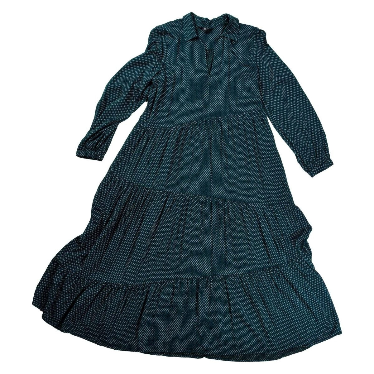 Whistles Vertical Dash Trapeze Midi Dress UK 10 Green Long Sleeve Tiered – product photo 1 | RewearableUK