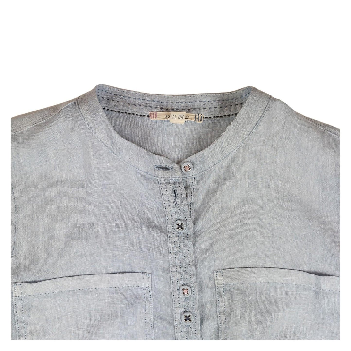 White Stuff 100% Linen Shirt Size UK 10 Light Blue Grandad Collar Pocket Blouse by White Stuff – | RewearableUK