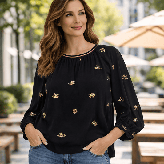White Stuff Astrid Sequin Top Black | Women's UK 14 (BNWT) by White Stuff – blouse | RewearableUK