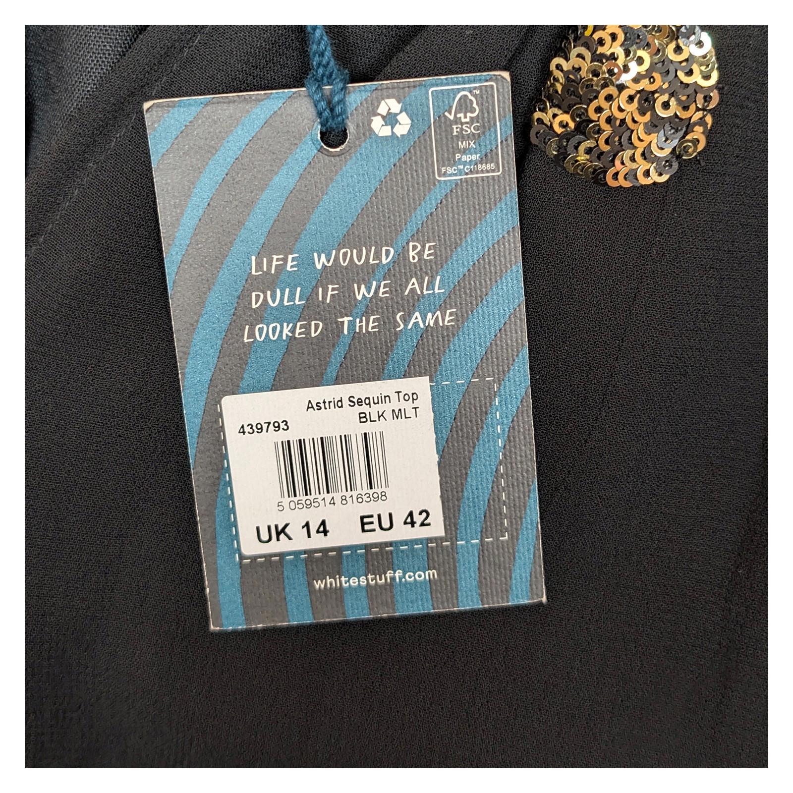 White Stuff Astrid Sequin Top UK 14 Black Gold Sparkle V - Neck Viscose Blouse BNW by White Stuff – | RewearableUK