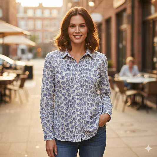 White Stuff Bird Print Pintuck Shirt | Women's UK 14 (Cotton) by White Stuff – blouse | RewearableUK