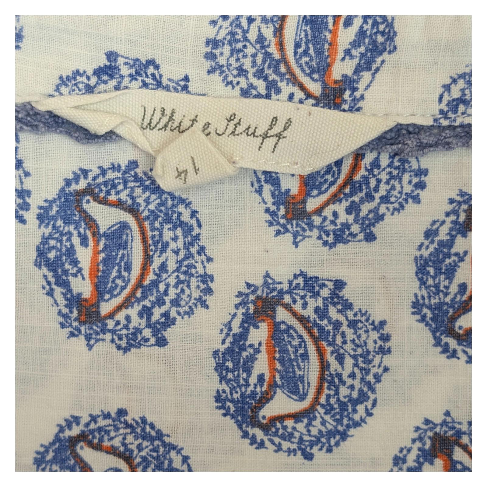 White Stuff Bird Print Shirt Women's Size UK 14 Blue White Cotton Pintuck Blouse by White Stuff – | RewearableUK