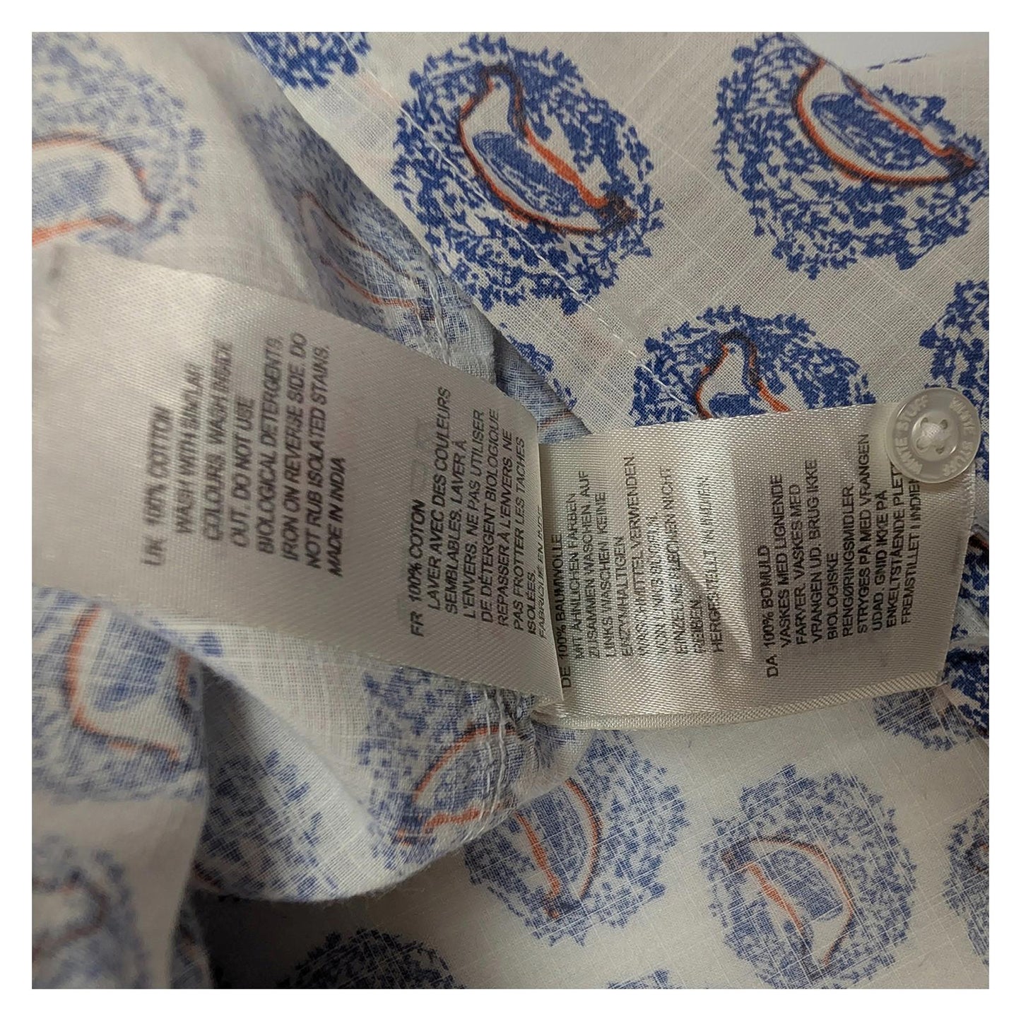 White Stuff Bird Print Shirt Women's Size UK 14 Blue White Cotton Pintuck Blouse by White Stuff – | RewearableUK