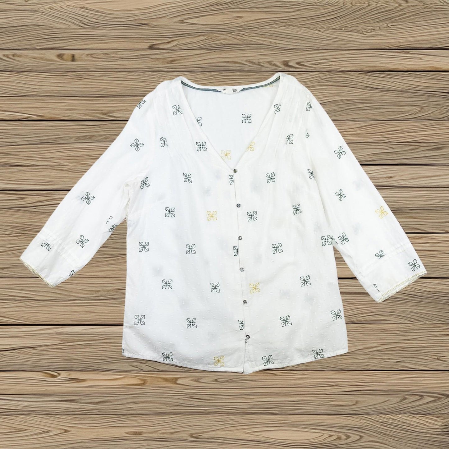 White Stuff Blouse Top UK 10 Ivory Organic Cotton Embroidered Dobby 3/4 Sleeve by White – | RewearableUK