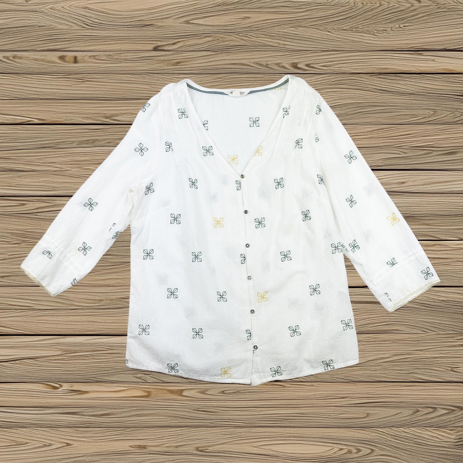 White Stuff Blouse Top UK 10 Ivory Organic Cotton Embroidered Dobby 3/4 Sleeve by White – | RewearableUK