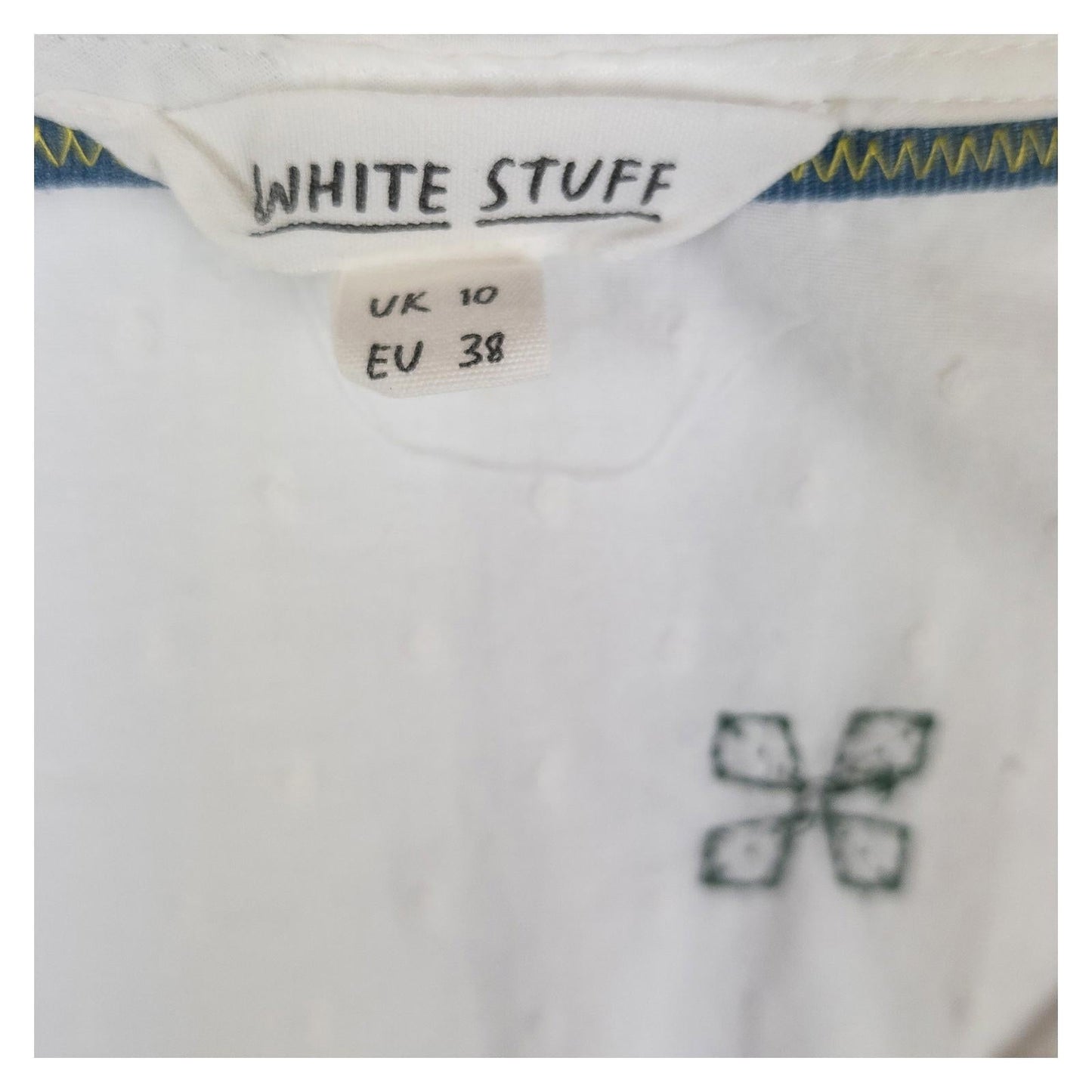 White Stuff Blouse Top UK 10 Ivory Organic Cotton Embroidered Dobby 3/4 Sleeve by White – | RewearableUK