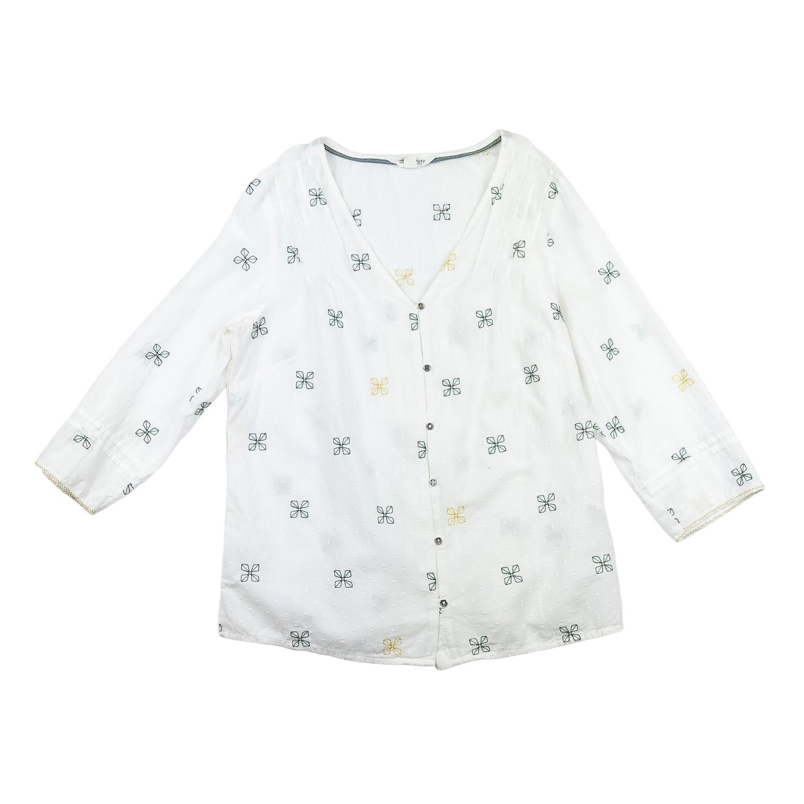 White Stuff Blouse Top UK 10 Ivory Organic Cotton Embroidered Dobby 3/4 Sleeve by White – | RewearableUK