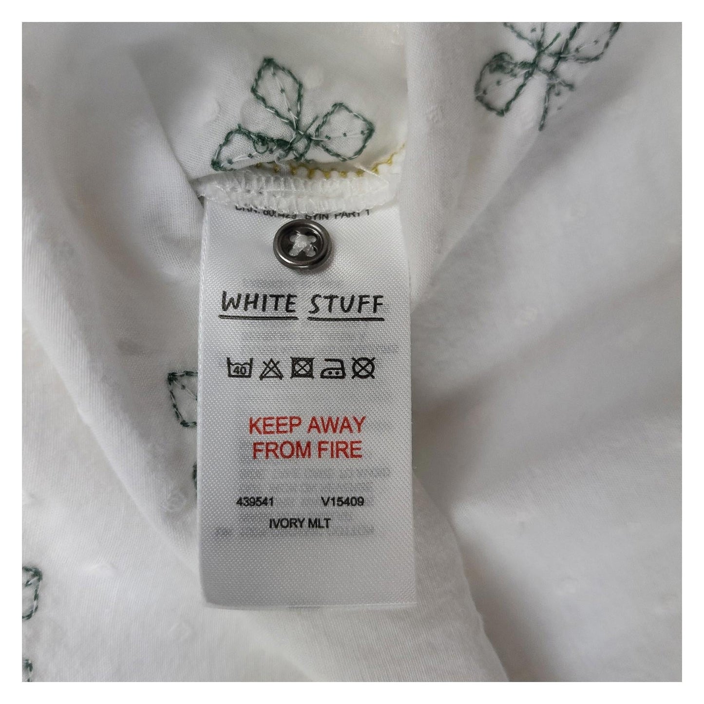 White Stuff Blouse Top UK 10 Ivory Organic Cotton Embroidered Dobby 3/4 Sleeve by White – | RewearableUK