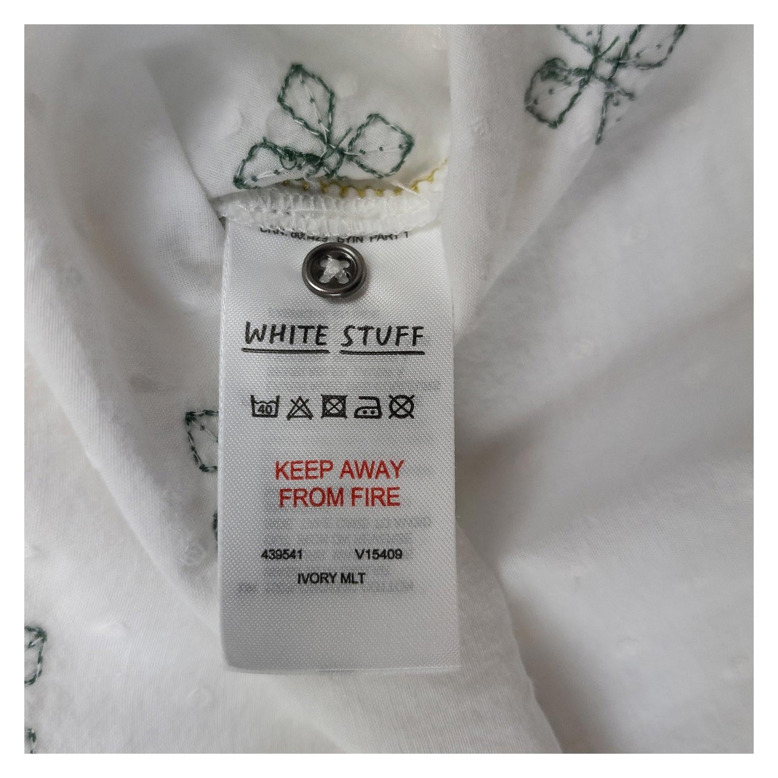 White Stuff Blouse Top UK 10 Ivory Organic Cotton Embroidered Dobby 3/4 Sleeve by White – | RewearableUK