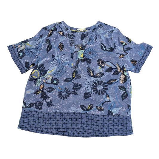 White Stuff Blue Floral Linen Tunic Top Size UK 18 US 14 Short Sleeve Notch Neck by White – | RewearableUK