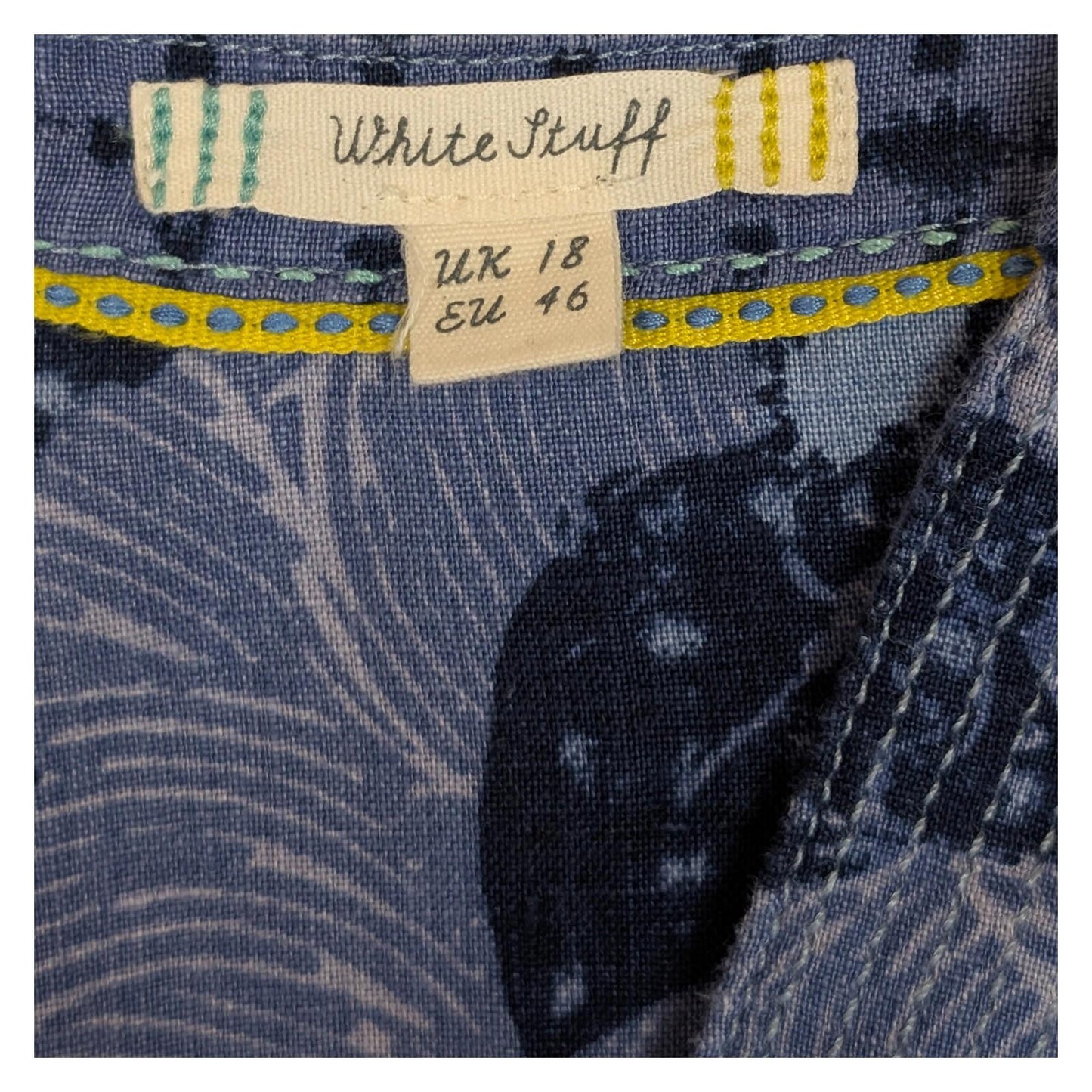 White Stuff Blue Floral Linen Tunic Top Size UK 18 US 14 Short Sleeve Notch Neck by White – | RewearableUK