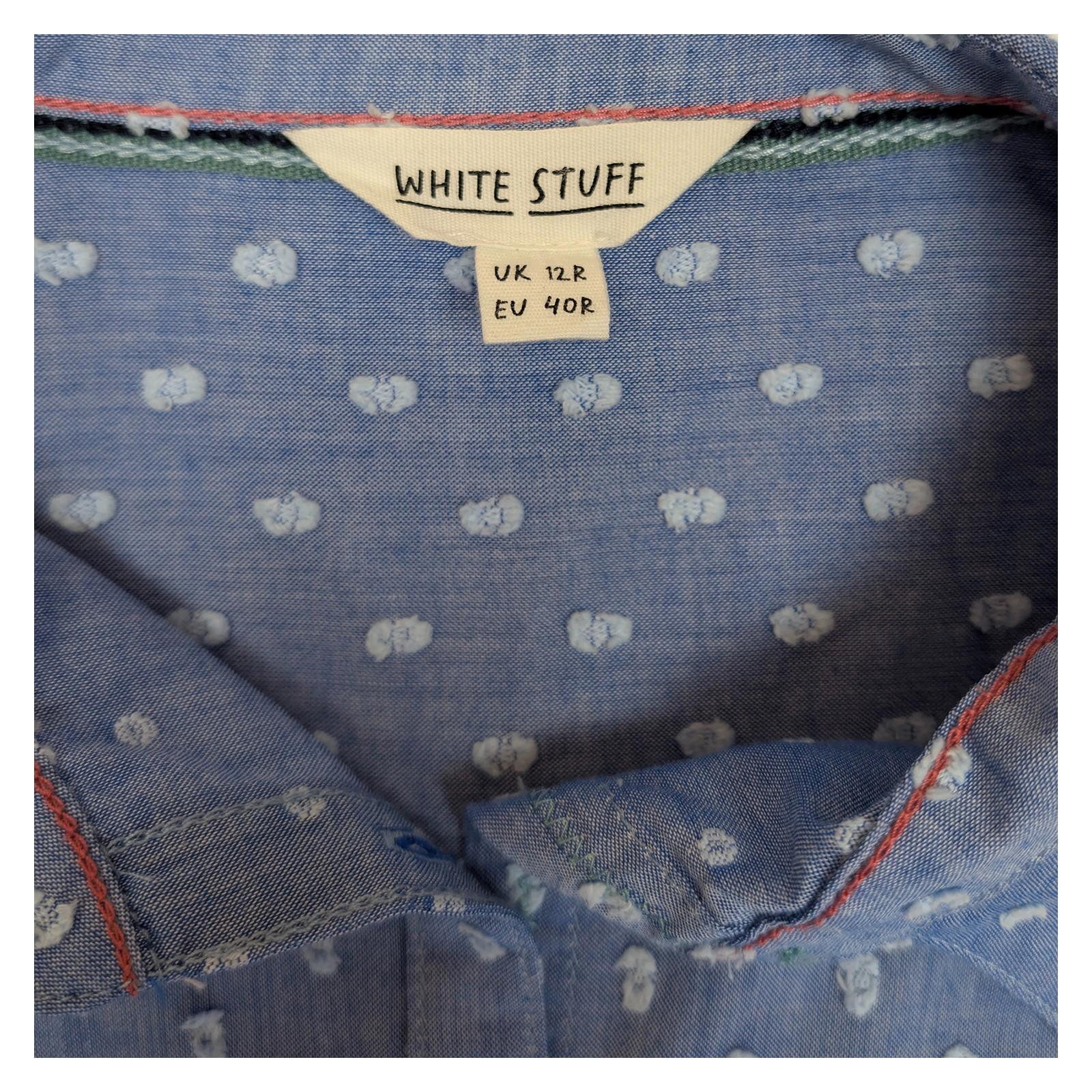 White Stuff Blue Polka Dot Shirt Size UK 12 Organic Cotton Short Sleeve Pocket T by White – | RewearableUK