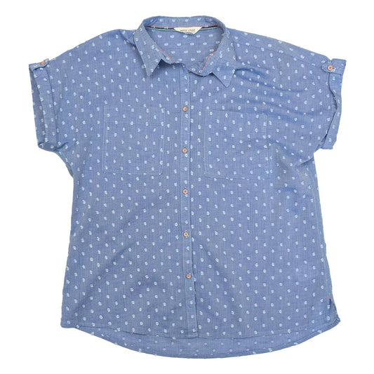 White Stuff Blue Polka Dot Shirt Size UK 12 Organic Cotton Short Sleeve Pocket T by White – | RewearableUK