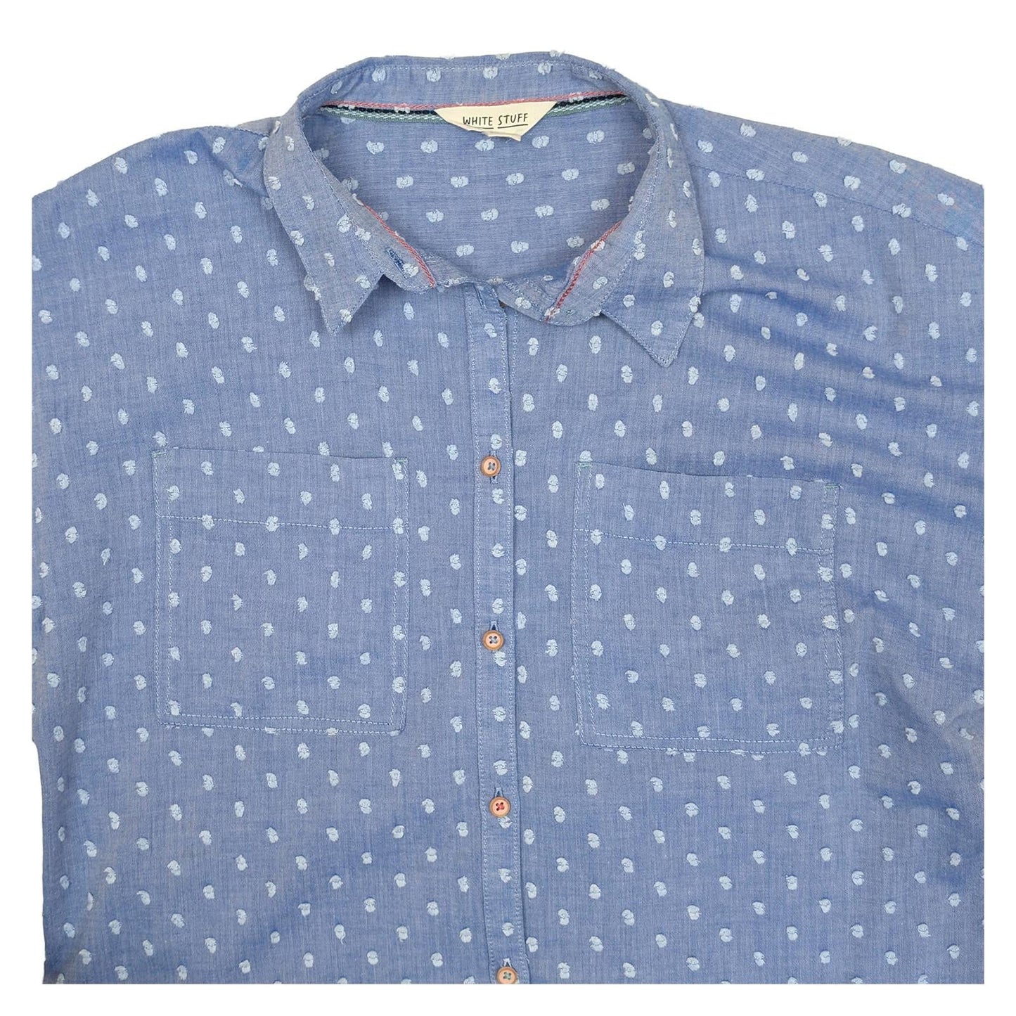 White Stuff Blue Polka Dot Shirt Size UK 12 Organic Cotton Short Sleeve Pocket T by White – | RewearableUK