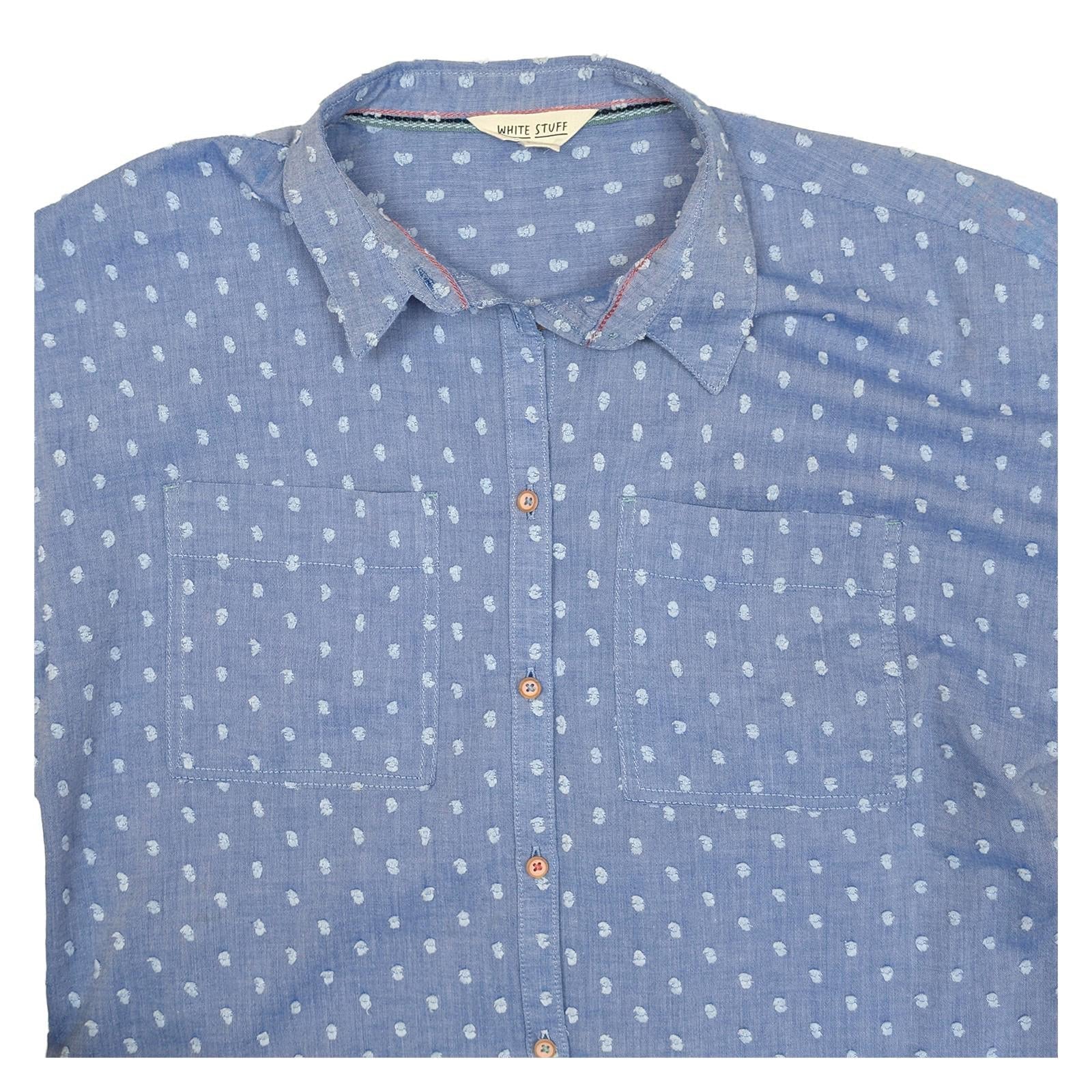 White Stuff Blue Polka Dot Shirt Size UK 12 Organic Cotton Short Sleeve Pocket T by White – | RewearableUK