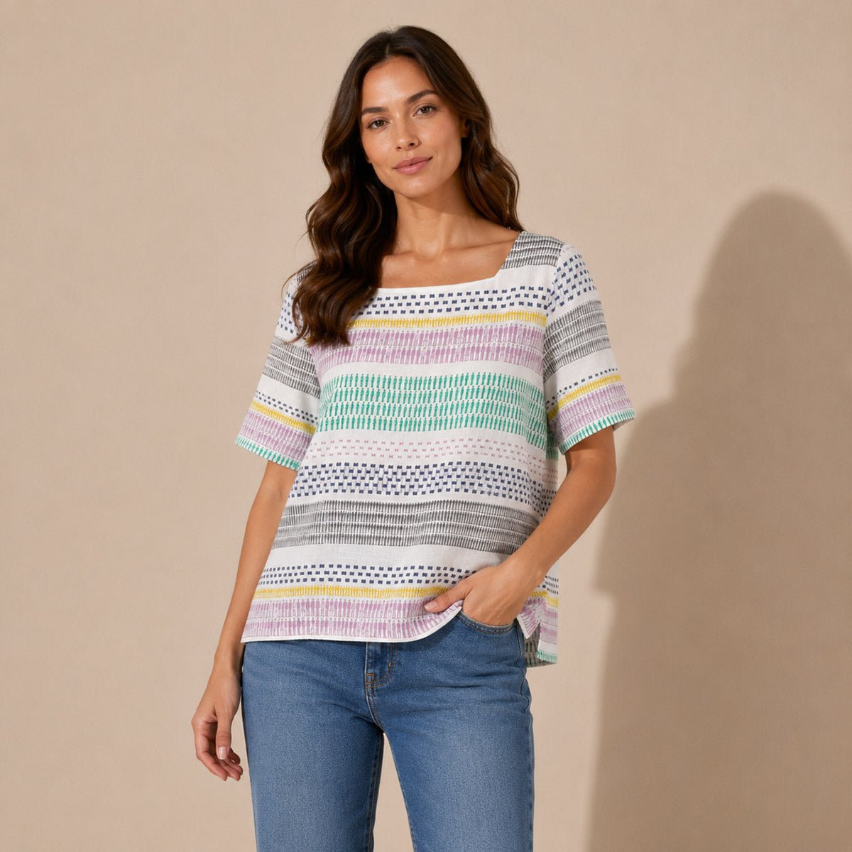 White Stuff Linen Cotton Tunic Top UK 14 Multicolour – Top product photo 1 | RewearableUK