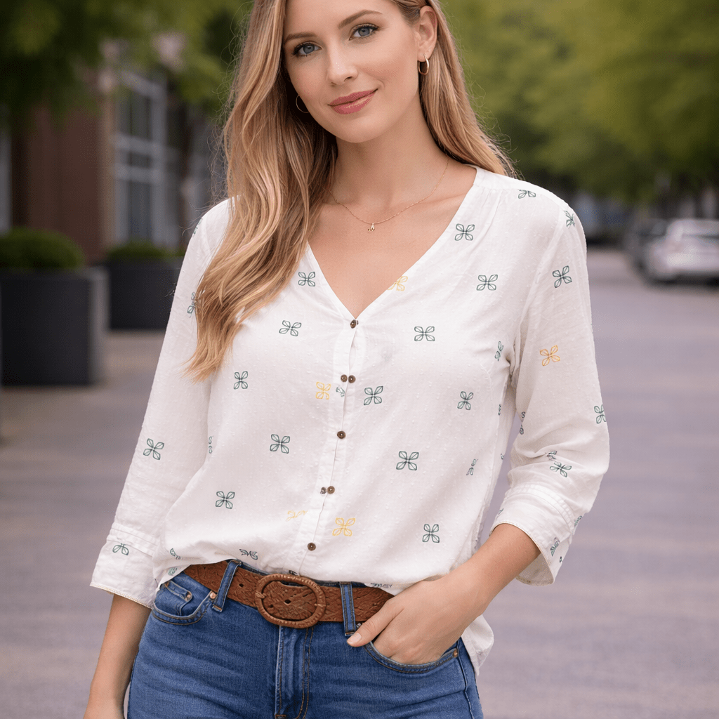 White Stuff Organic Cotton Embroidered Blouse Ivory | Women's UK 10 by White – blouse | RewearableUK