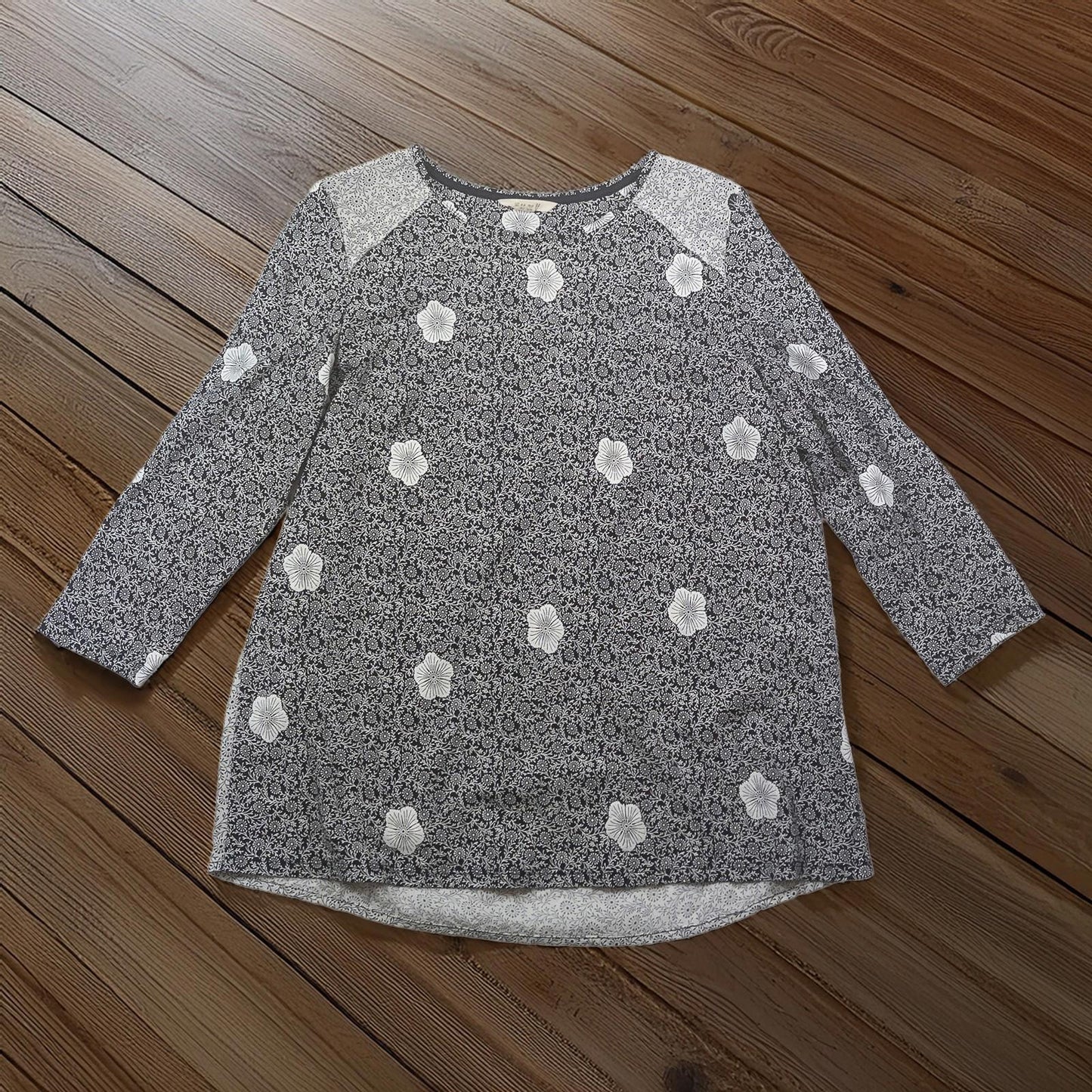 White Stuff Tunic Top UK 16 Navy Blue Floral Print Cotton Modal 3/4 Sleeve by White Stuff – | RewearableUK