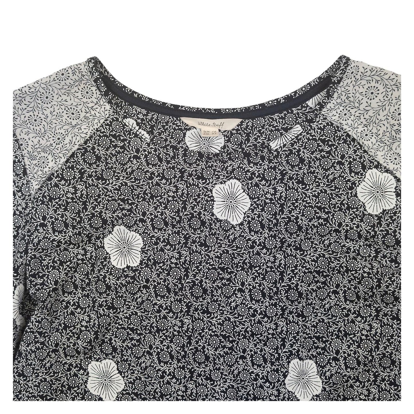 White Stuff Tunic Top UK 16 Navy Blue Floral Print Cotton Modal 3/4 Sleeve by White Stuff – | RewearableUK