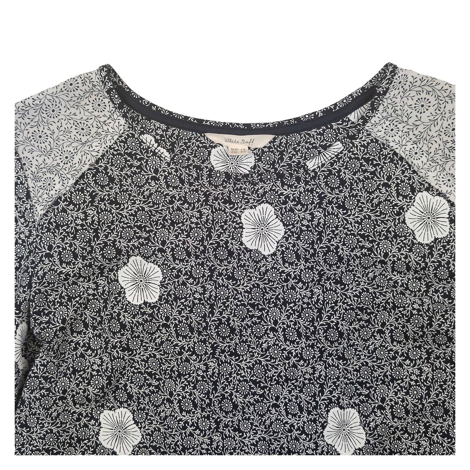 White Stuff Tunic Top UK 16 Navy Blue Floral Print Cotton Modal 3/4 Sleeve by White Stuff – | RewearableUK