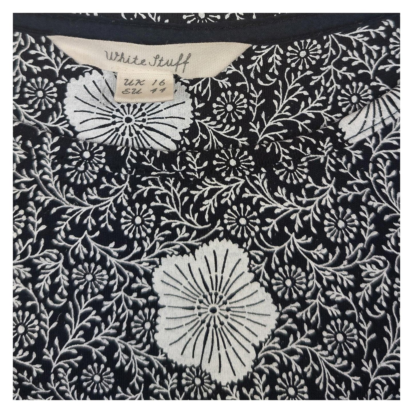 White Stuff Tunic Top UK 16 Navy Blue Floral Print Cotton Modal 3/4 Sleeve by White Stuff – | RewearableUK