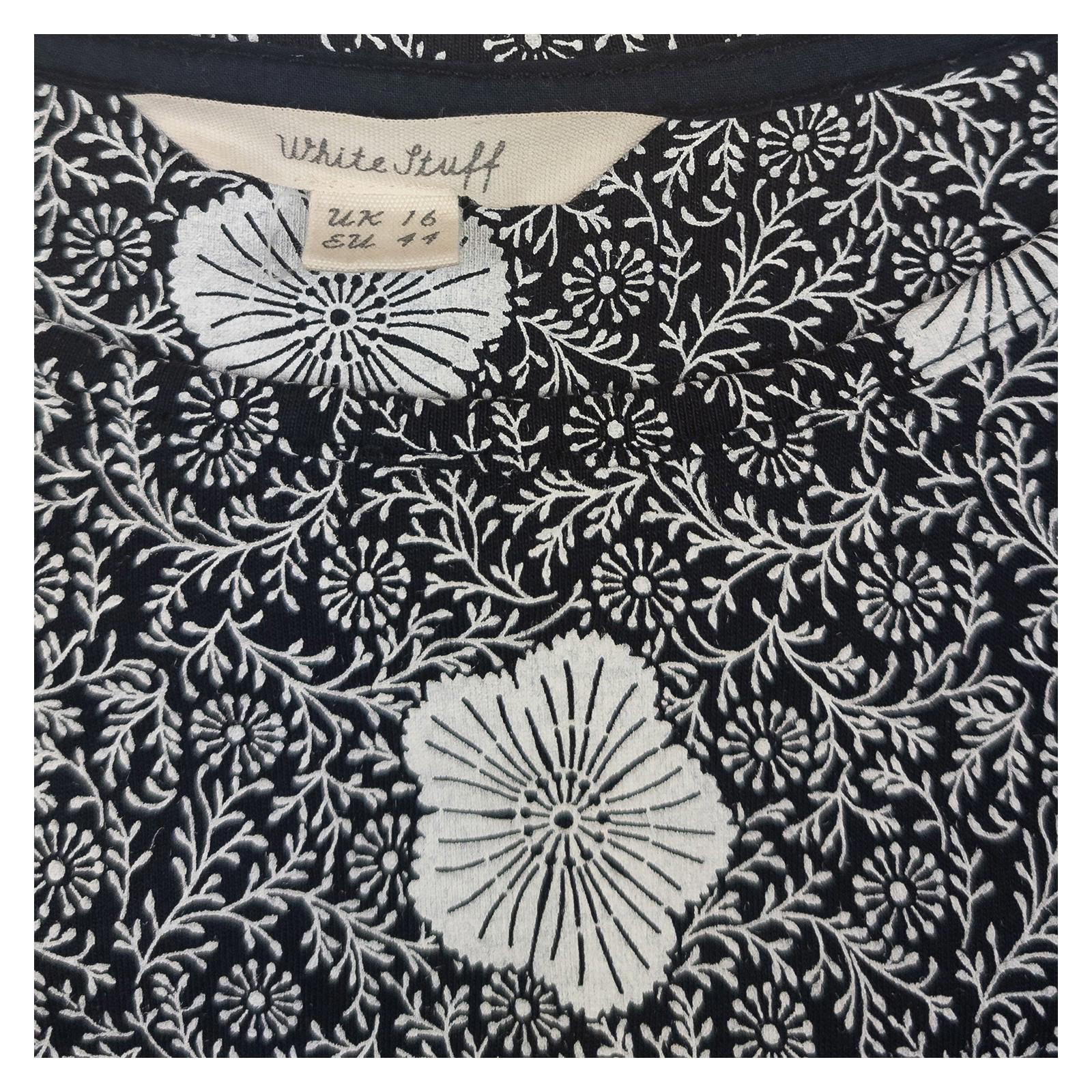 White Stuff Tunic Top UK 16 Navy Blue Floral Print Cotton Modal 3/4 Sleeve by White Stuff – | RewearableUK