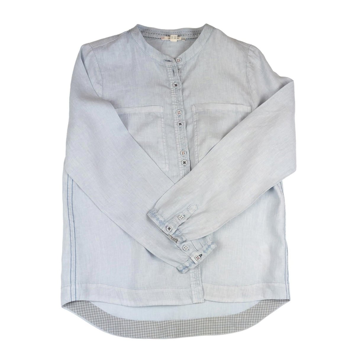 White Stuff Women's 100% Linen Shirt UK 10 Light Blue Grandad Collar Pockets – Top product photo 1 | RewearableUK