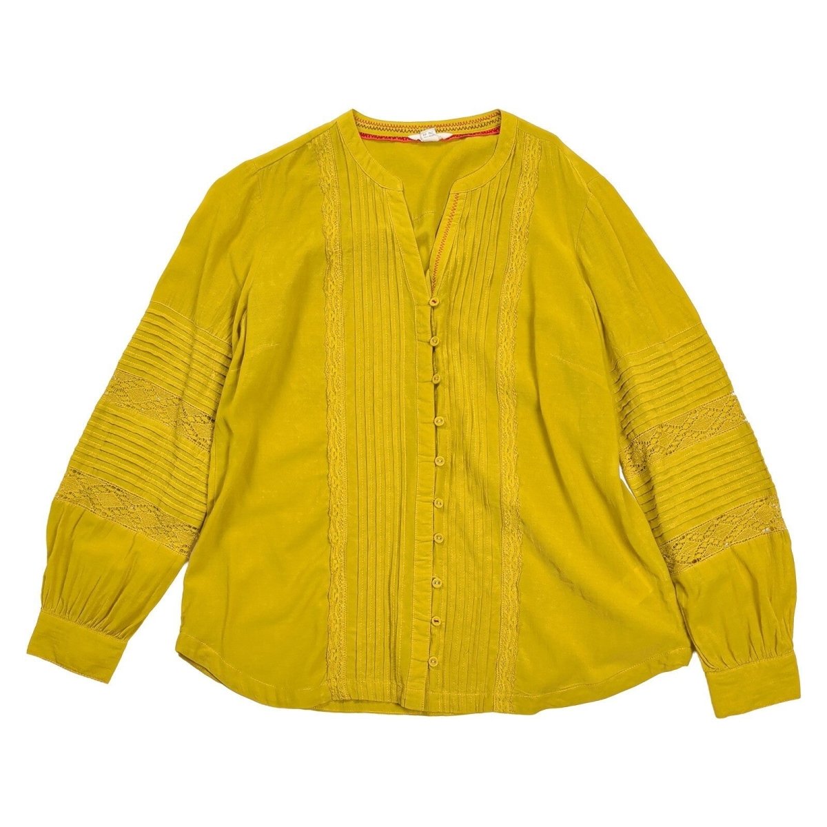 White Stuff Women's Mustard Yellow Lace Pintuck Blouse UK 16 Long Sleeve – product photo 1 | RewearableUK