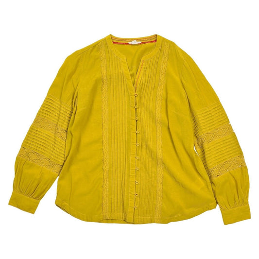 White Stuff Women's Mustard Yellow Lace Pintuck Blouse UK 16 Long Sleeve – product photo 1 | RewearableUK