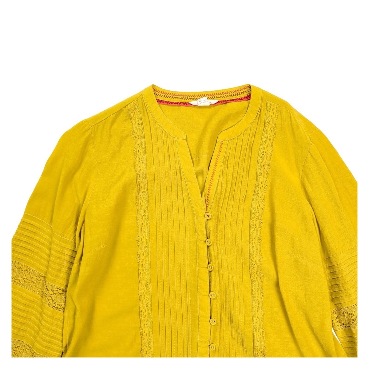 White Stuff Women's Mustard Yellow Lace Pintuck Blouse UK 16 Long Sleeve – product photo 2 | RewearableUK