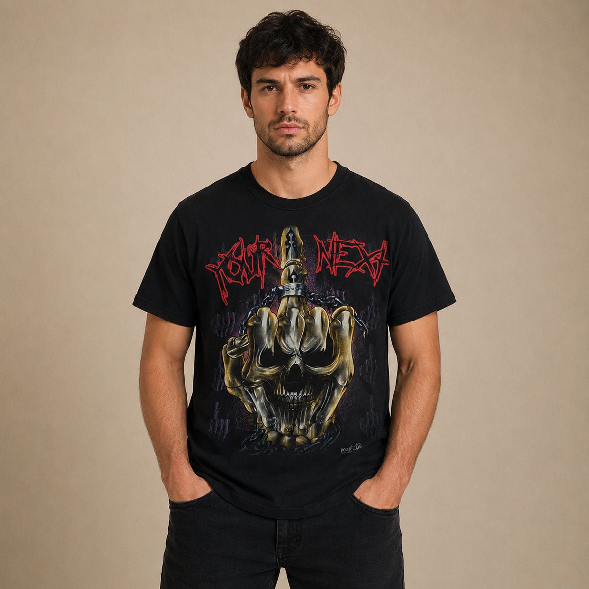 Wild Skull Graphic T-Shirt 3XL Black Double-Sided Biker Tee – Graphic T-Shirt product photo 1 | RewearableUK