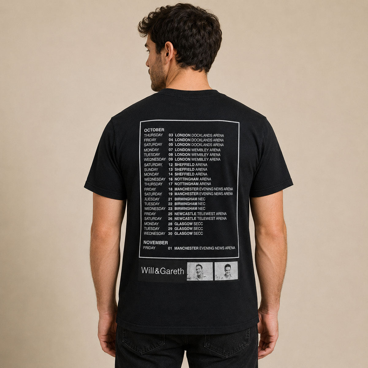 Will & Gareth Tour T-Shirt Kids 7-8 Black – Music T-Shirt product photo 2 | RewearableUK