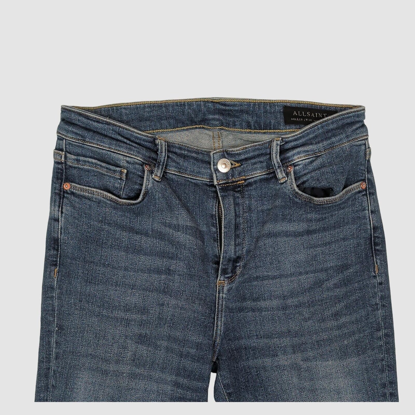 womens allsaints miller skinny fit mid blue stretch denim jeans size w30 by AllSaints – JEANS | RewearableUK