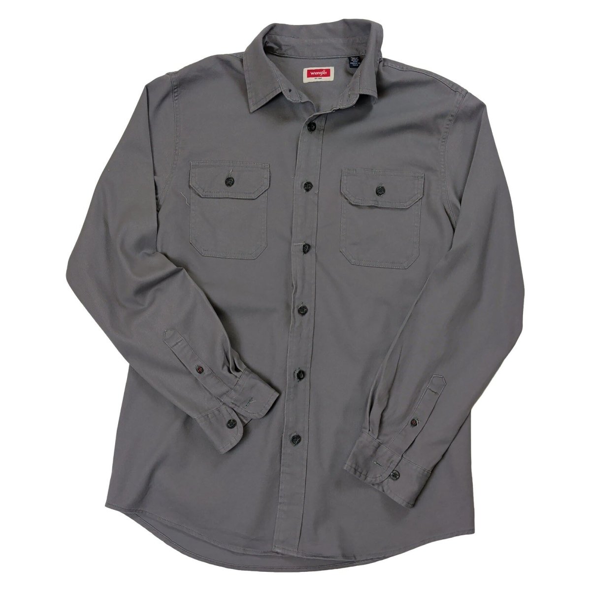 Wrangler Mens Grey Stretch Work Shirt M Button Up Two Chest Pockets – product photo 1 | RewearableUK