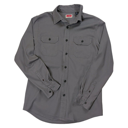 Wrangler Mens Grey Stretch Work Shirt M Button Up Two Chest Pockets – product photo 1 | RewearableUK