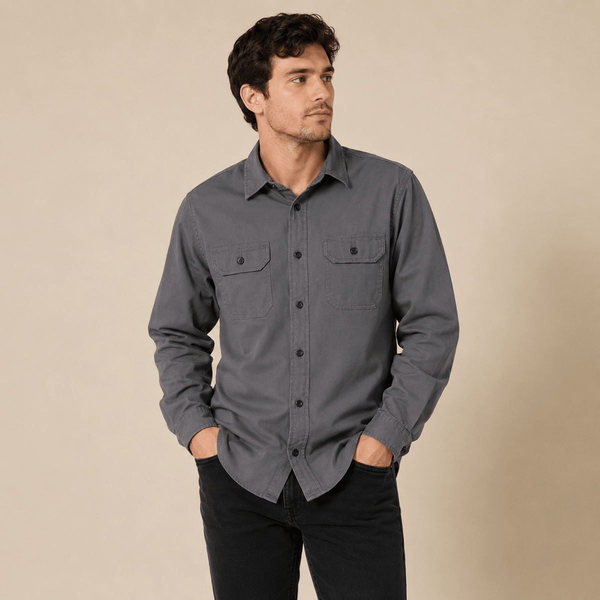 Wrangler Men's Stretch Work Shirt M Grey – Shirt product photo 1 | RewearableUK