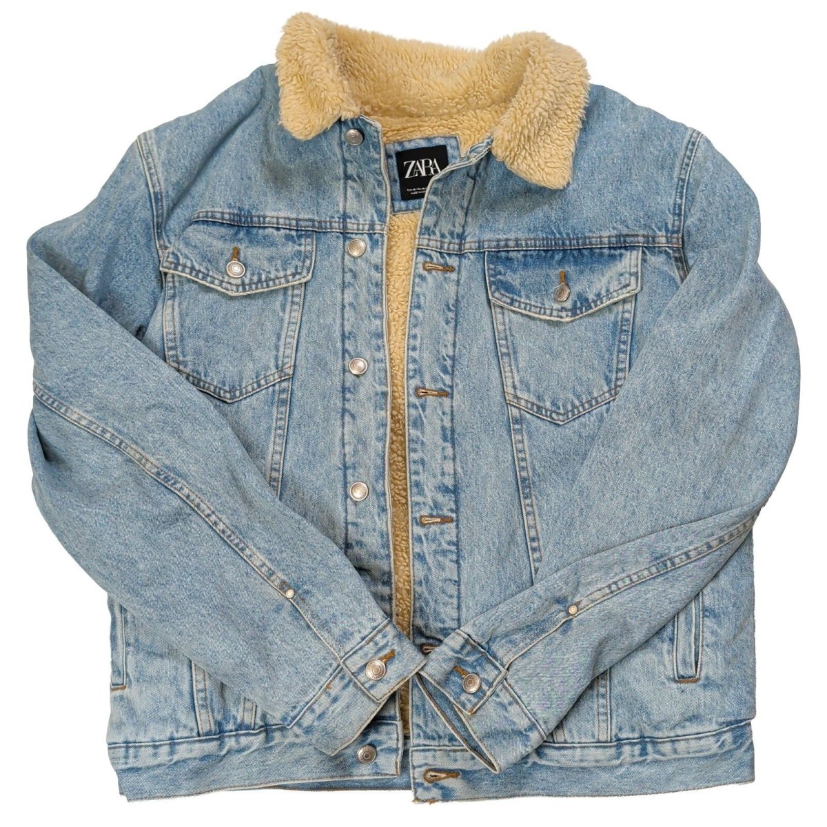 Zara Man Denim Sherpa Trucker Jacket XL Light Blue Cream Collar – product photo 1 | RewearableUK