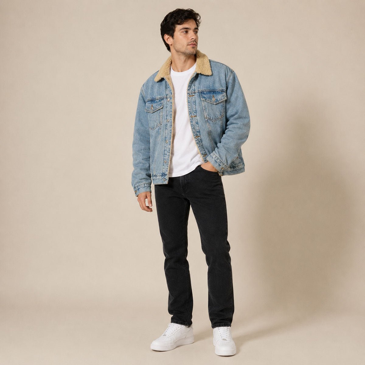 Zara Man Denim Sherpa Trucker Jacket XL Light Blue – Jacket product photo 1 | RewearableUK