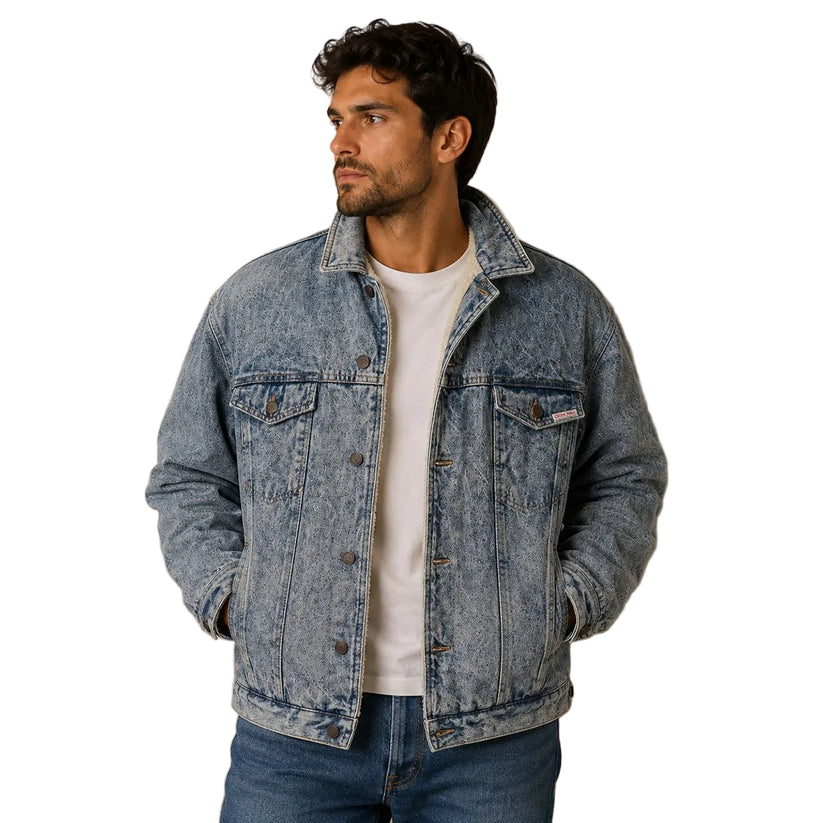 Zona Tres Acid Wash Denim Sherpa Trucker Jacket M Blue – Jacket product photo 1 | RewearableUK